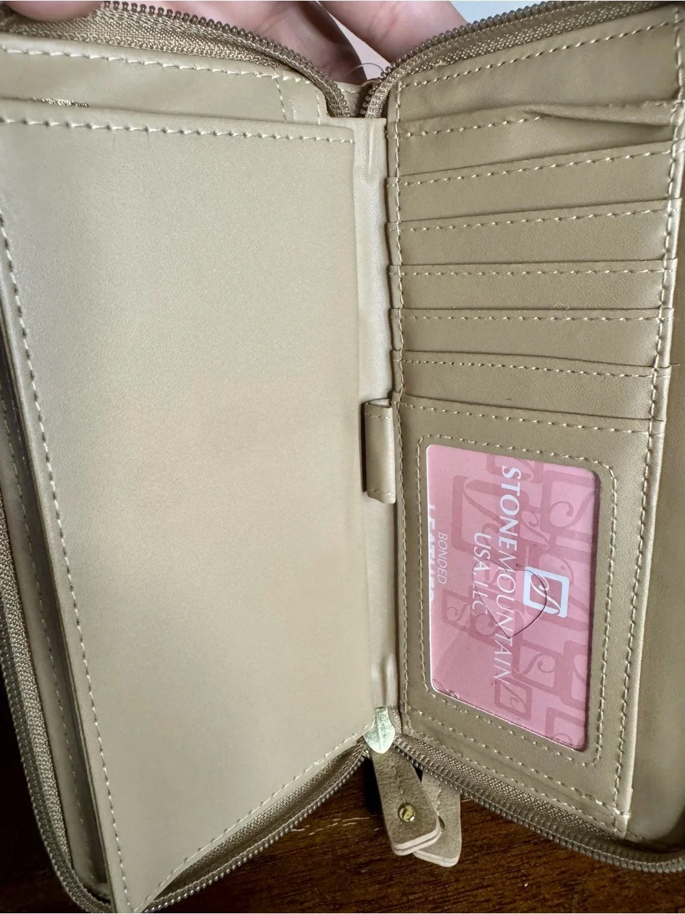 Stone Mountain Tan Bonded Leather Wristlet Wallet with Gold Accent